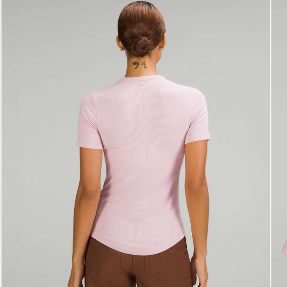 [S] 2022 Lululemon Athletica Hold Tight Pink Peony Ribbed Modal Short Sleeve Top - Picture 2 of 13